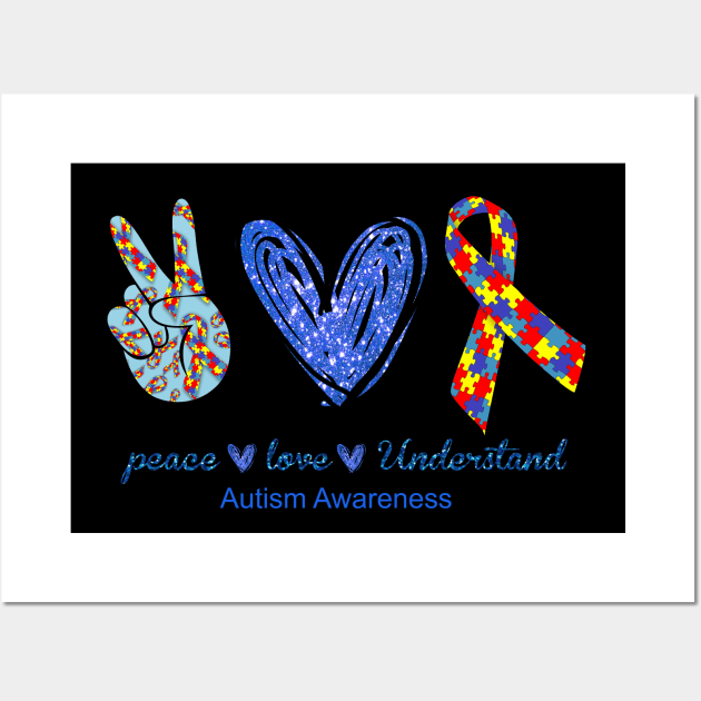 Peace Sign Heart Peace Love Understand Autism Awareness Gift Wall Art by yasakiskyway